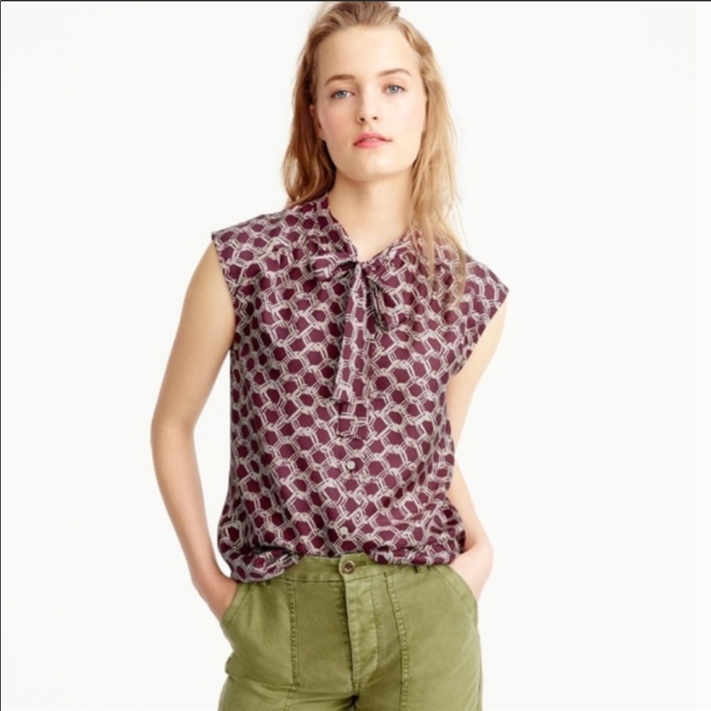 J Crew Silk Tie Neck Sleeveless Top
